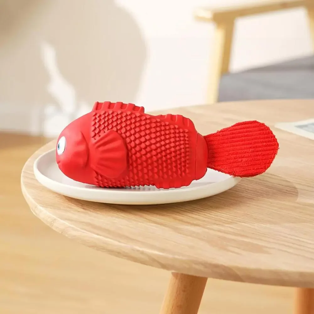 Durable Red Fish-Shaped Squeaky‎ Dog Toy for Chewing and Training